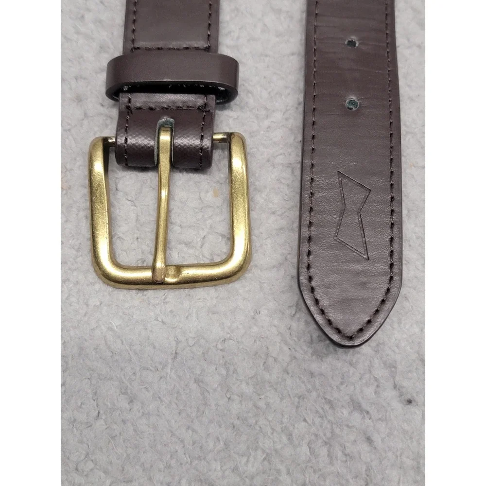 Budweiser Belt Mens 32 Brown Leather Red Canvas Gold Tone Brass Buckle Souvenir